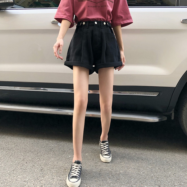 Ženske široke kratke hlače s visokim strukom - crne i plave