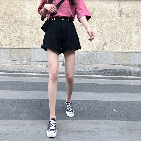 Ženske široke kratke hlače s visokim strukom - crne i plave