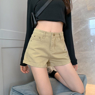 Нов модел къси дамски панталони с джобове и висока талия 