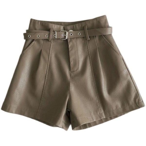 Nahast lühikesed püksid vöö ja lukuga