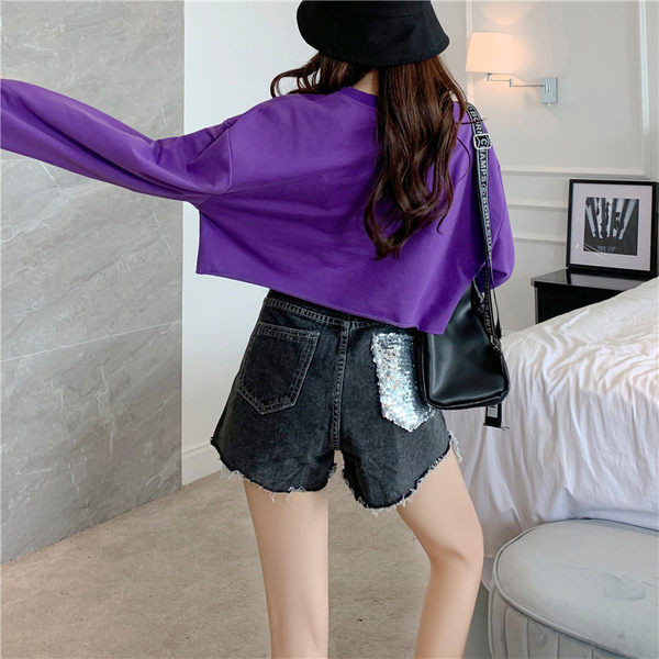 Ženske ležerne kratke hlače visokog struka i šljokica