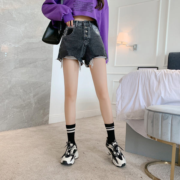 Ženske ležerne kratke hlače visokog struka i šljokica