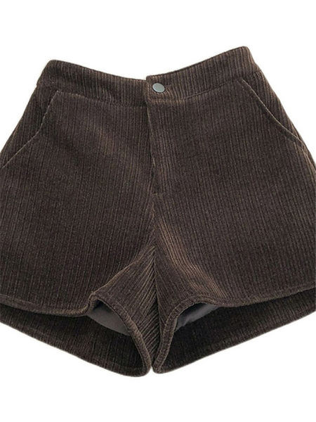 Ženske kratke hlače od samta s gumbom