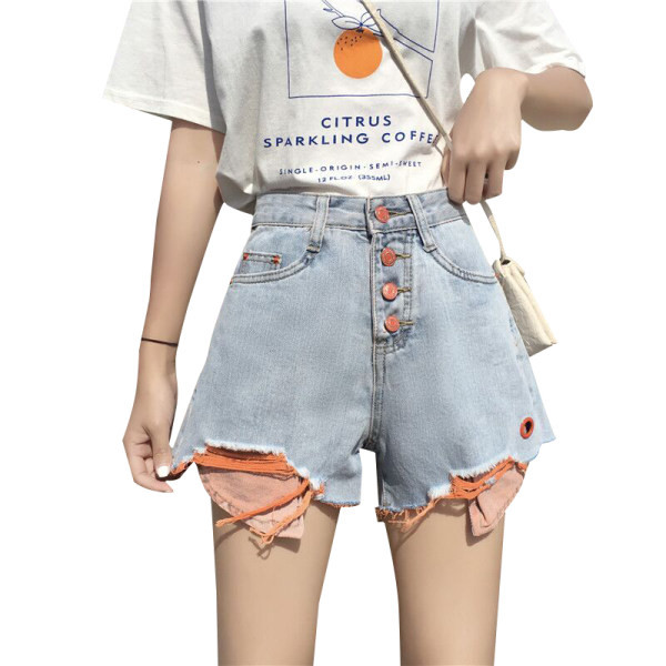 Blugi scurti de dama din denim cu nasturi colorati