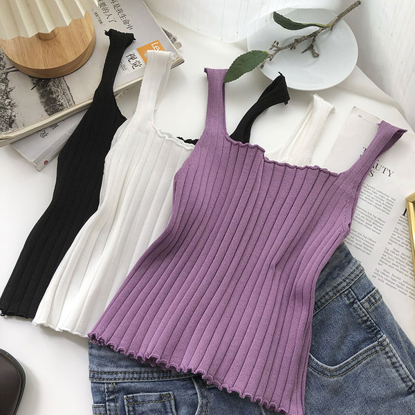 Ženska majica bez rukava jednobojni model s četvrtastim izrezom