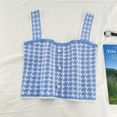 Novi model kratke ženske majice bez rukava sa širokim naramenicama i gumbima u više boja