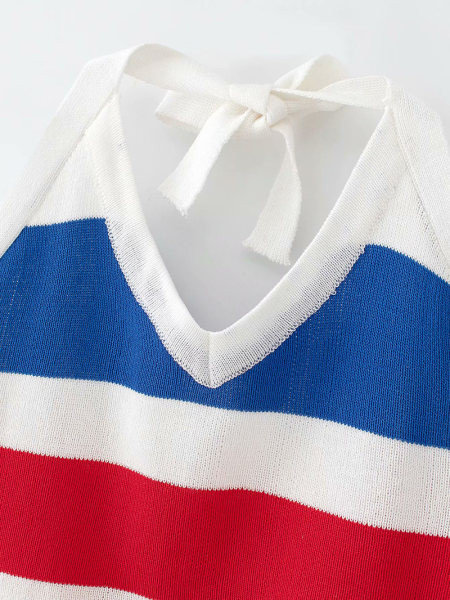 Pletena majica na pruge s golim leđima