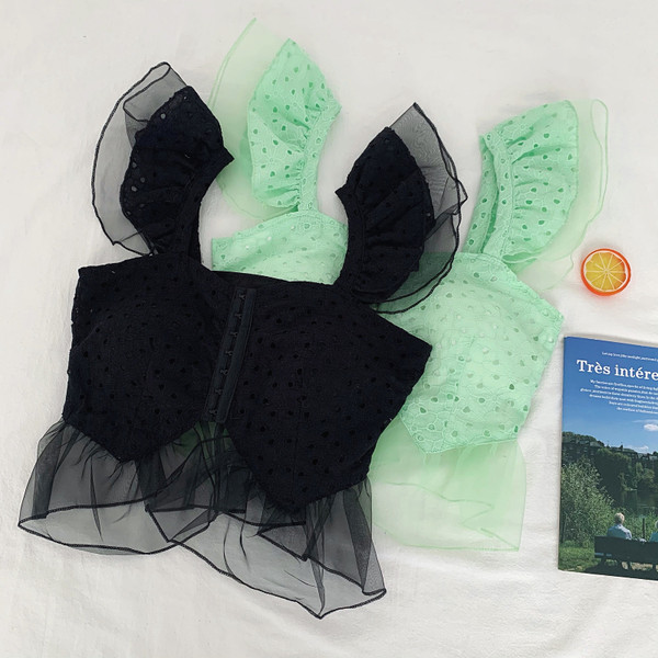 Maieu modern de damă cu tul și bretele largi