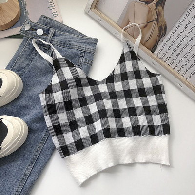 Νέο γυναικείο καρό φανελάκι με λαιμόκοψη