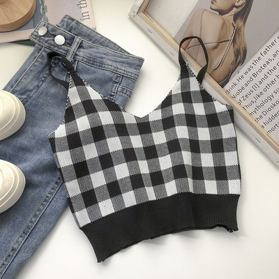 Νέο γυναικείο καρό φανελάκι με λαιμόκοψη