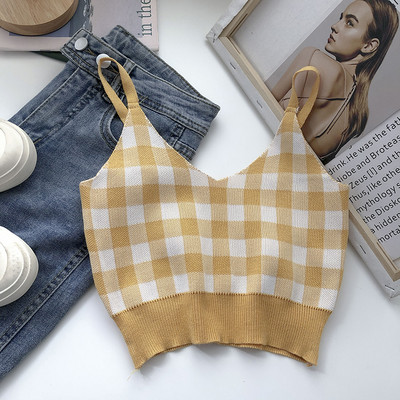 Νέο γυναικείο καρό φανελάκι με λαιμόκοψη