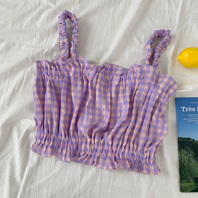 Γυναικεία  αμάνικι μπλούζα καρό σε διάφορα χρώματα