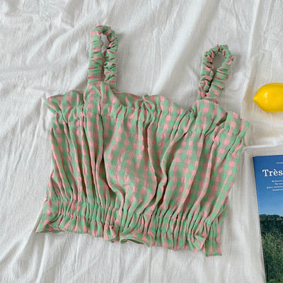 Γυναικεία  αμάνικι μπλούζα καρό σε διάφορα χρώματα