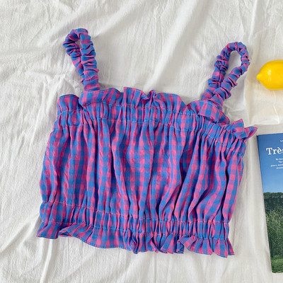 Γυναικεία  αμάνικι μπλούζα καρό σε διάφορα χρώματα