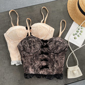 Bustiera dama din dantela cu panglica si bretele subtiri