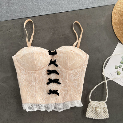 Bustiera dama din dantela cu panglica si bretele subtiri