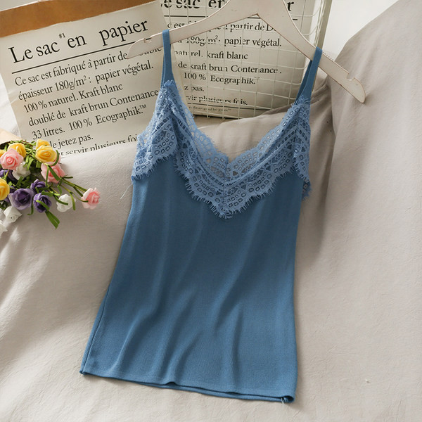 Ženska majica bez rukava sa čipkom i tankim naramenicama u više boja