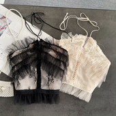 Top de dama din dantela cu bretele subtiri si tul