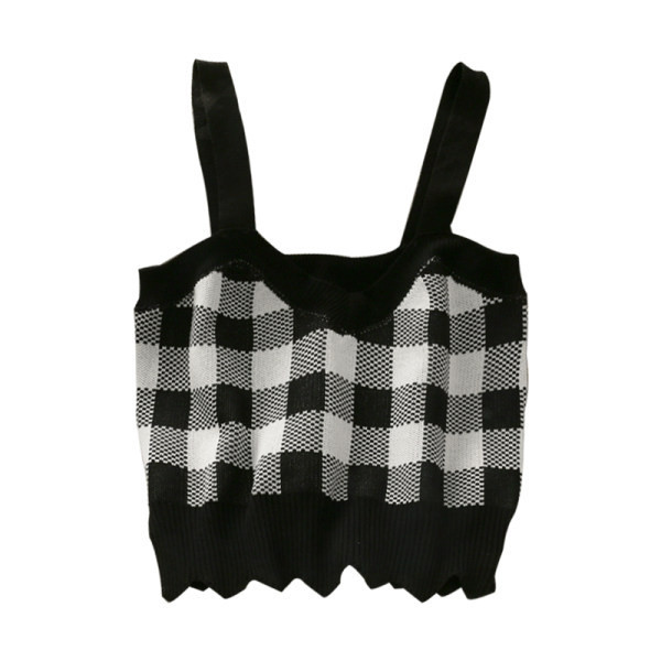 Maieu de damă cu decolteu spitz în alb și negru