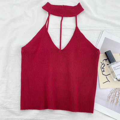 Novi model ženske pletene majice bez rukava sa špic izrezom