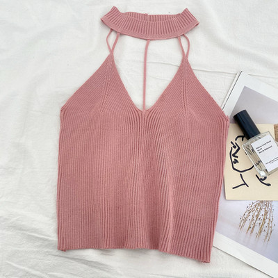 Novi model ženske pletene majice bez rukava sa špic izrezom