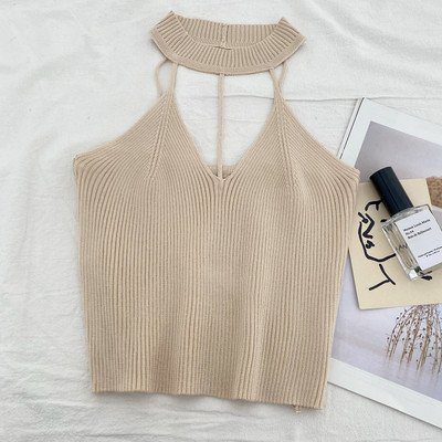 Novi model ženske pletene majice bez rukava sa špic izrezom