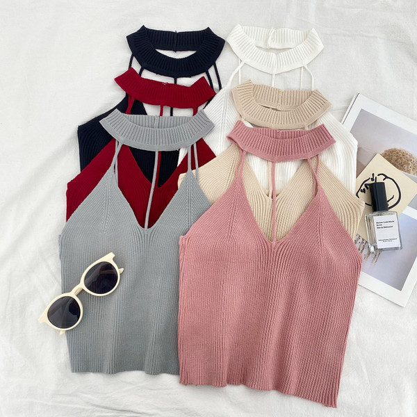 Novi model ženske pletene majice bez rukava sa špic izrezom