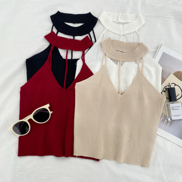 Novi model ženske pletene majice bez rukava sa špic izrezom