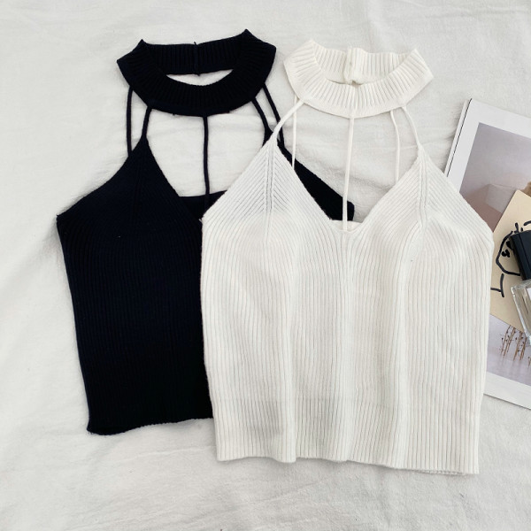 Novi model ženske pletene majice bez rukava sa špic izrezom