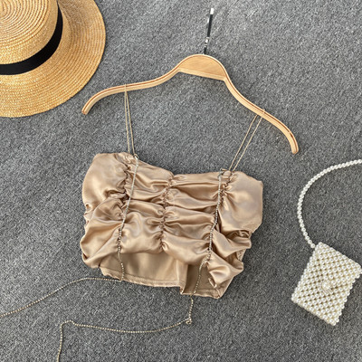 Μοντέρνο γυνικείο αμάνικο κοντό μοντέλο με λεπτά τιραντάκια 