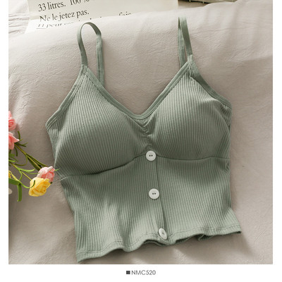 Ženska jednobojna majica bez rukava na dugmad i tanke naramenice