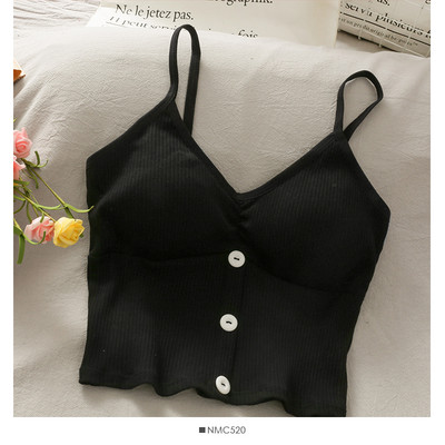 Ženska jednobojna majica bez rukava na dugmad i tanke naramenice