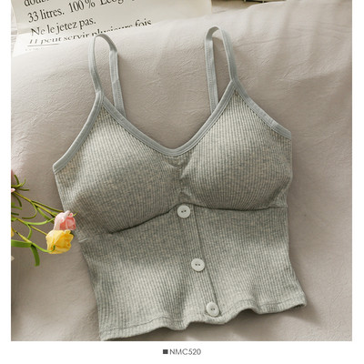 Ženska jednobojna majica bez rukava na dugmad i tanke naramenice