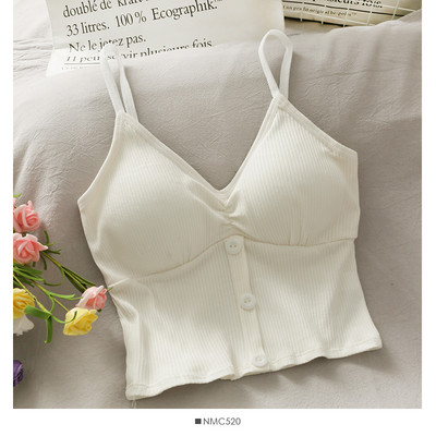 Ženska jednobojna majica bez rukava na dugmad i tanke naramenice