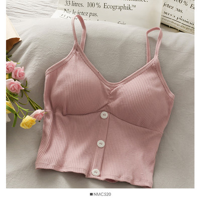 Ženska jednobojna majica bez rukava na dugmad i tanke naramenice