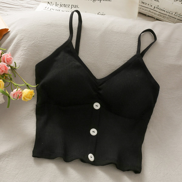 Ženska jednobojna majica bez rukava na dugmad i tanke naramenice