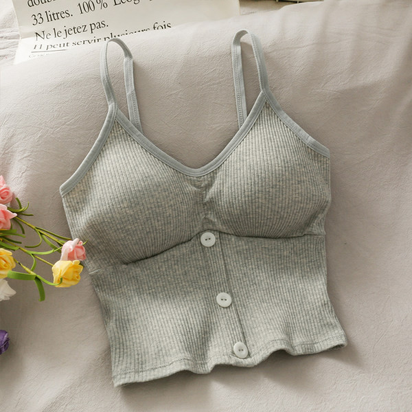 Ženska jednobojna majica bez rukava na dugmad i tanke naramenice