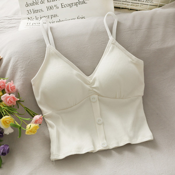 Ženska jednobojna majica bez rukava na dugmad i tanke naramenice