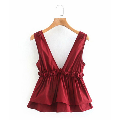 Μοντέρνο γυνικείο αμάνικο κλασικό μοντέλο με λεπτά τιραντάκια  με βολάν και βαθύ ντεκολτέ