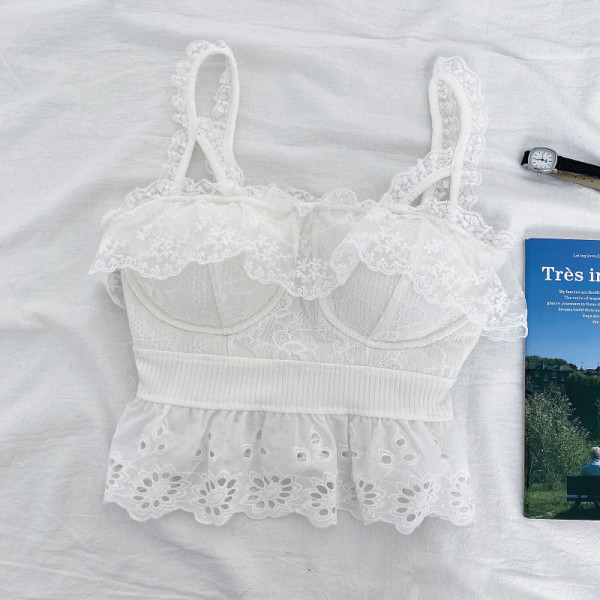 Moderna ženska majica bez rukava s čipkom i tankim naramenicama - u bijeloj i crnoj boji