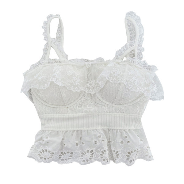 Moderna ženska majica bez rukava s čipkom i tankim naramenicama - u bijeloj i crnoj boji