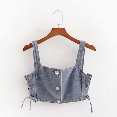 Kratki traper bustier s gumbima i vezicama