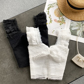 Γυναικείο αμάνικο από δαντέλα με βολάν