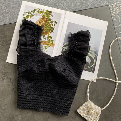 Γυναικείο αμάνικο από δαντέλα με βολάν