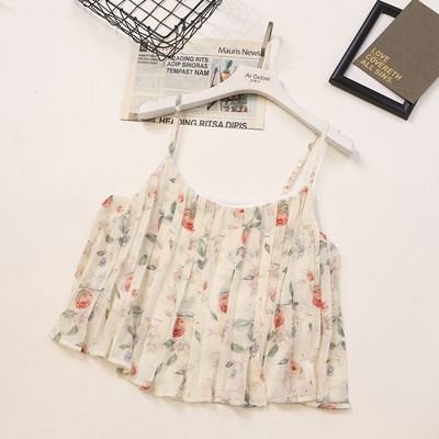 Ženska majica bez rukava s tankim naramenicama i cvjetnim motivima