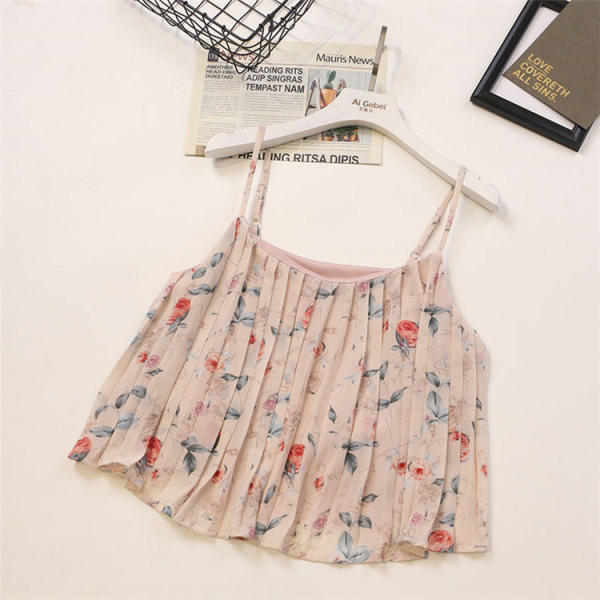 Ženska majica bez rukava s tankim naramenicama i cvjetnim motivima