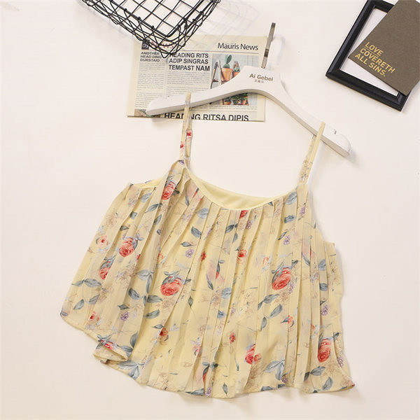 Ženska majica bez rukava s tankim naramenicama i cvjetnim motivima