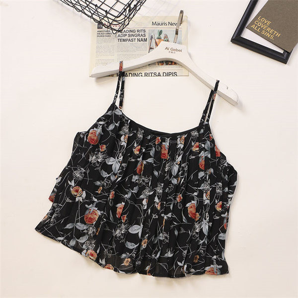 Ženska majica bez rukava s tankim naramenicama i cvjetnim motivima