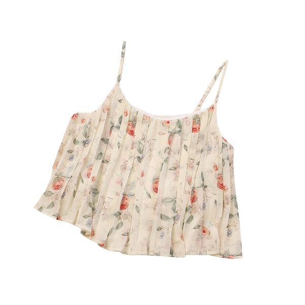 Ženska majica bez rukava s tankim naramenicama i cvjetnim motivima
