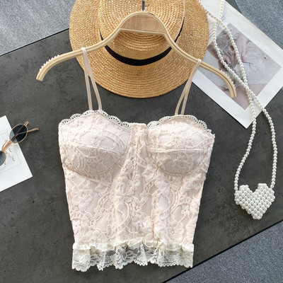 Γυναικεία δαντελένια αμάνικο μπλουζάκι με λεπτά τιραντάκια